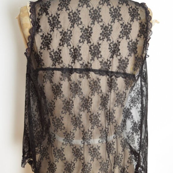 vintage 80s lingerie set sheer black lace bra panties bed jacket XS S - Picture 6 of 9